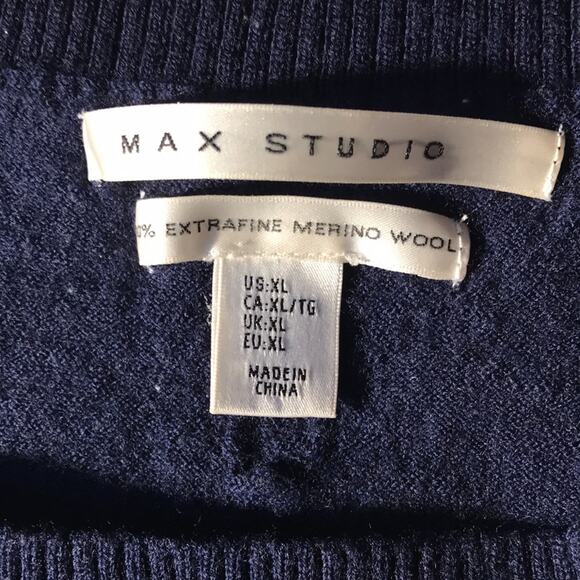Max Studio Navy Blue Extra Fine Merino Wool Sweater. XL - Picture 2 of 5